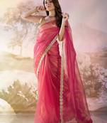 Pink designer lace organza saree with blouse