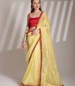 Lime yellow designer lace organza saree with blouse
