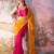 mustard and pink colourblocked designer georgette saree with blouse