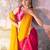 mustard and pink colourblocked designer georgette saree with blouse