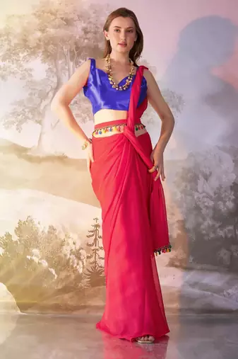pink chiffon designer saree with blouse