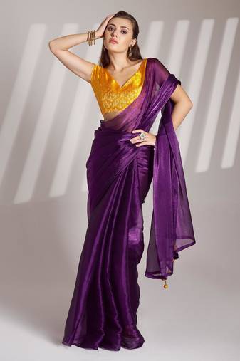 Indigo designer organza saree with blouse