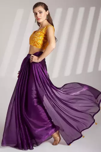 Indigo designer organza saree with blouse