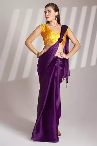 Indigo designer organza saree with blouse