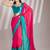pink and turquoise blue chiffon designer saree with blouse