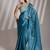 Teal blue solid organza saree with designer blouse piece