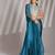 Teal blue solid organza saree with designer blouse piece