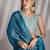 Teal blue solid organza saree with designer blouse piece