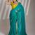 sea green solid chiffon saree with contrast blouse piece
