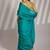 sea green solid chiffon saree with contrast blouse piece