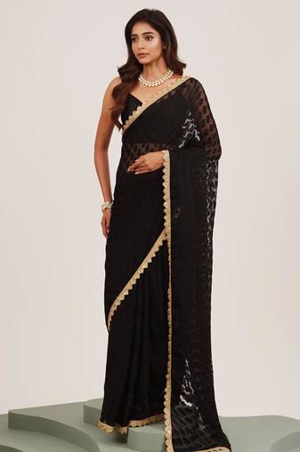 Black embellished brasso saree with blouse