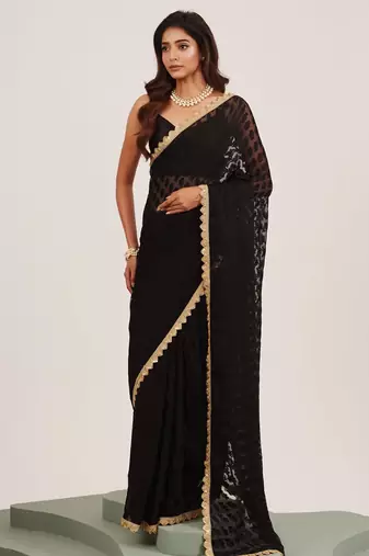 Black embellished brasso saree with blouse