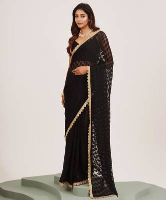 Black embellished brasso saree with blouse 2