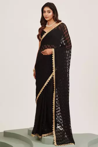 Black embellished brasso saree with blouse