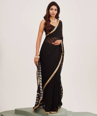 Black embellished brasso saree with blouse 3