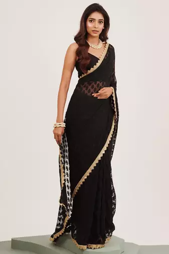 Black embellished brasso saree with blouse