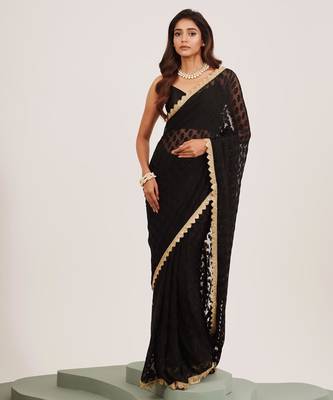 Black embellished brasso saree with blouse 4