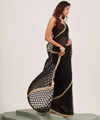 Black embellished brasso saree with blouse 5