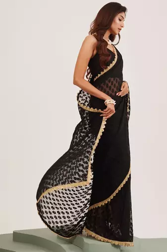 Black embellished brasso saree with blouse