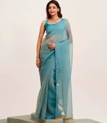 Blue designer chiffon saree with  blouse