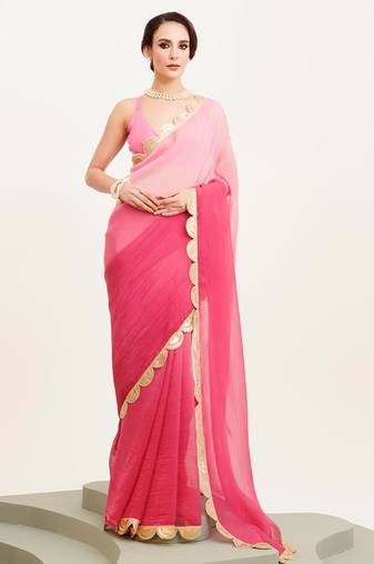pink ombre dyed sequinned chiffon saree with blouse