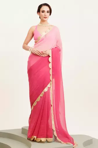 pink ombre dyed sequinned chiffon saree with blouse