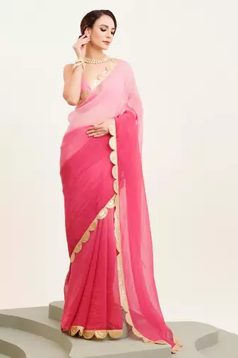 pink ombre dyed sequinned chiffon saree with blouse