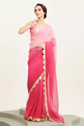 pink ombre dyed sequinned chiffon saree with blouse