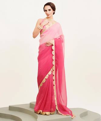 pink ombre dyed sequinned chiffon saree with blouse 4