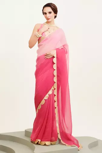 pink ombre dyed sequinned chiffon saree with blouse