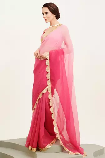 pink ombre dyed sequinned chiffon saree with blouse