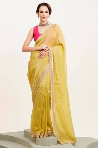 Yellow sequinned designer saree with blouse