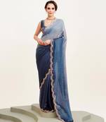 Blue ombre beads and stones embellished saree with blouse