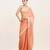 Peach solid satin saree with embellished border