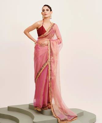 Peach designer tissue saree with blouse 2