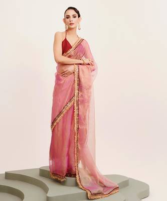 Peach designer tissue saree with blouse 3