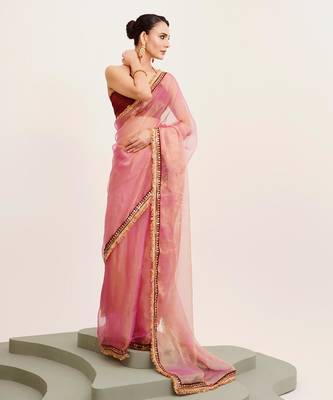 Peach designer tissue saree with blouse 4