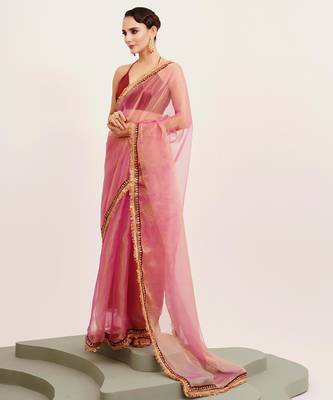 Peach designer tissue saree with blouse 5