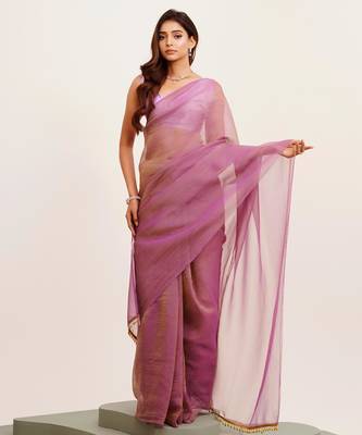 Lavender designer tissue saree with blouse 1