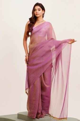Lavender designer tissue saree with blouse