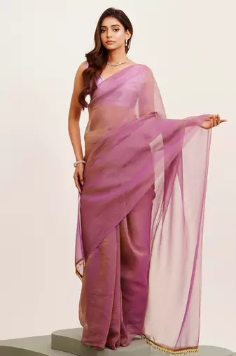 Lavender designer tissue saree with blouse