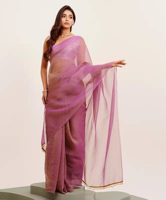 Lavender designer tissue saree with blouse 2