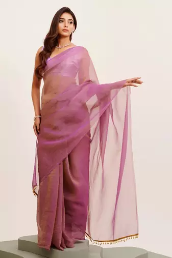 Lavender designer tissue saree with blouse