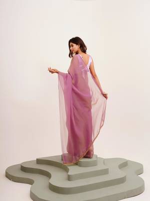 Lavender designer tissue saree with blouse 3