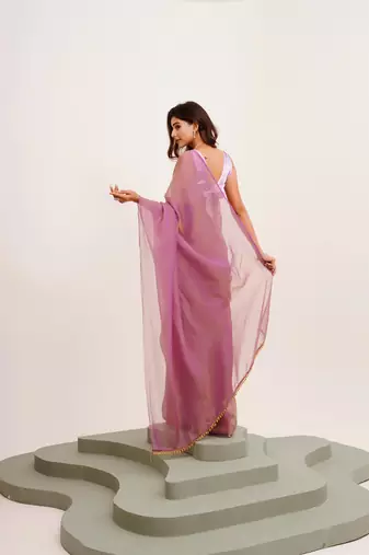 Lavender designer tissue saree with blouse