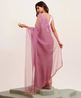 Lavender designer tissue saree with blouse 4