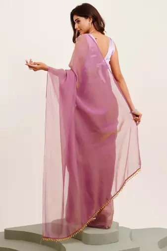 Lavender designer tissue saree with blouse