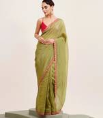 Green  designer solid sequinned tissue saree with blouse