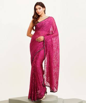 Wine designer brasso saree with blouse 1