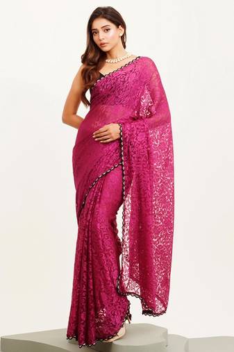 Wine designer brasso saree with blouse